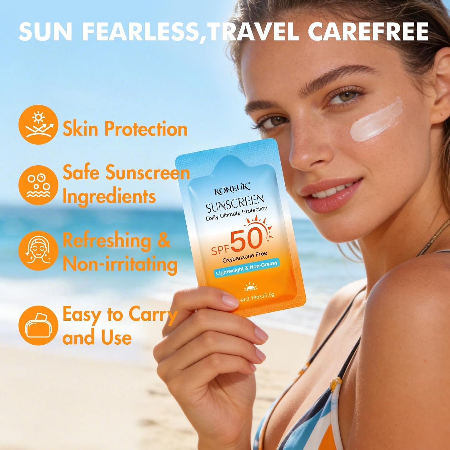 Travel Size SPF 50 Sunscreen Packets for Face and Body