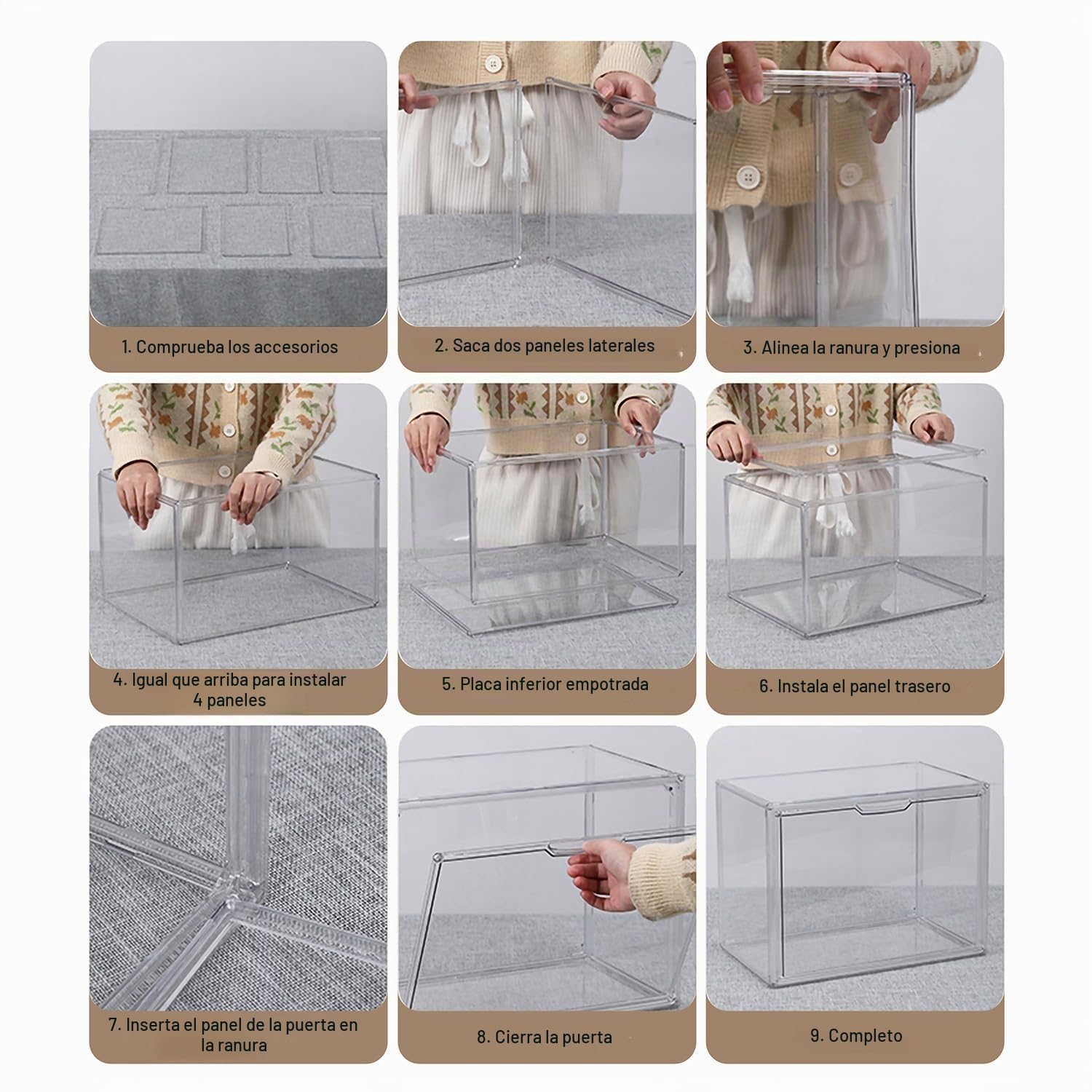 GUDEMAY XL Cajas Apilables de Plástico Transparente Gris con Tapa Magnética, Vitrina Expositora Almacenamiento para Colecciones, Figuras, Muñecas, Libros, Cosméticos, Zapatos y Bolsos (XL - 3 Piezas)