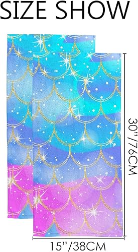 Miniatura 3 de Juego de 2 toallas de cocina de mano para baño, diseño de sirena, arcoíris, suaves y absorbentes, toalla de cocina de unicornio para baño y hogar