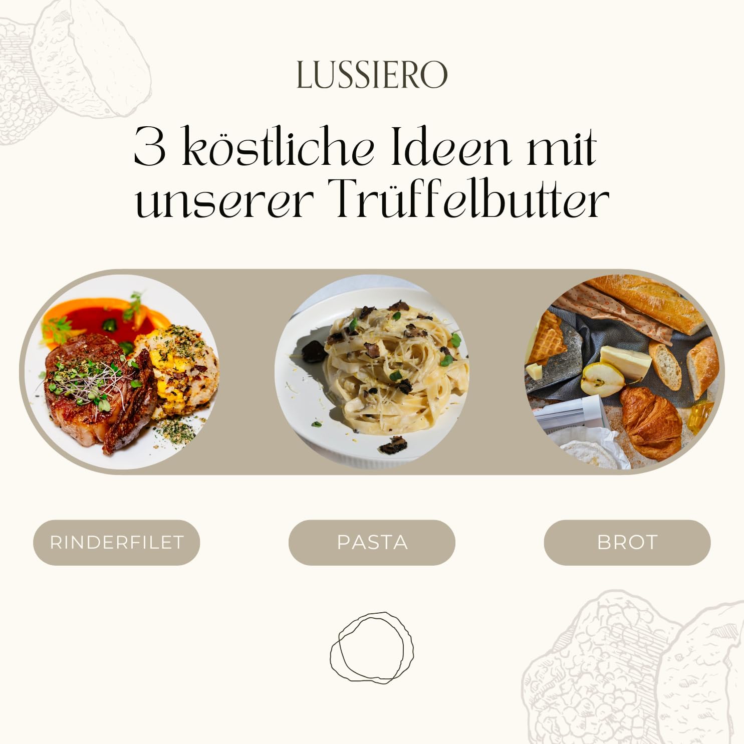 3er Pack Lussiero Trüffelbutter mit echtem Weissem Bianchetto Trüffel Tuber Borchii 80g