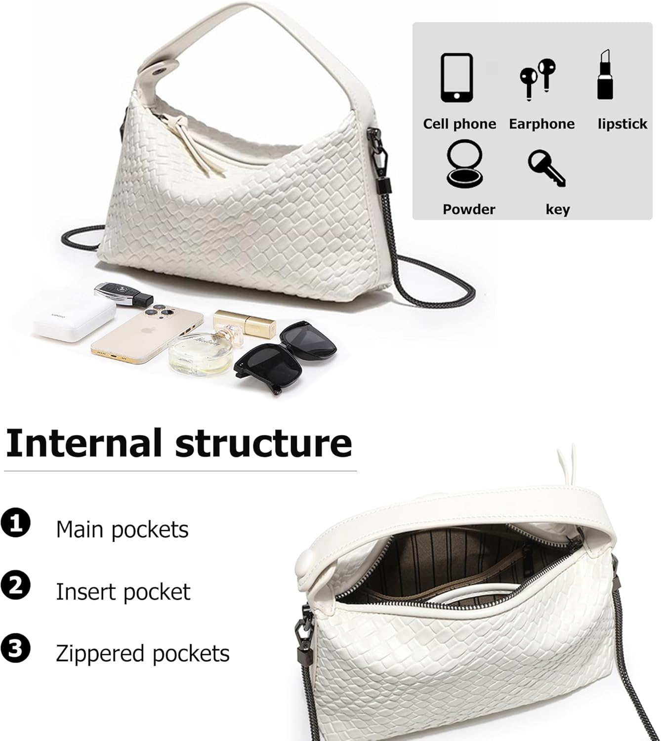 Hobo Bag for Women Vegan Leather Small Tote Crossbody Shoulder Purse Top Handle Handbag Satchel with Metal Chain | Vegan Leather, Small, Shoulder Purse, Top Handle, with Metal Chain - Image 5