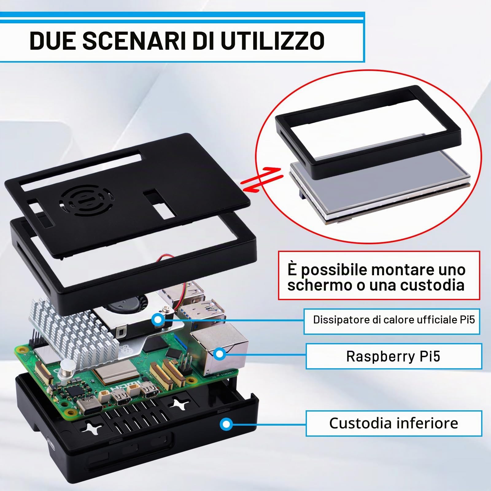 GeeekPi Display per Raspberry Pi 5, Touchscreen da 3,5 Pollici con Custodia, Monitor LCD TFT 480x320 60 fps e Dispositivo di Raffreddamento Attivo Ufficiale