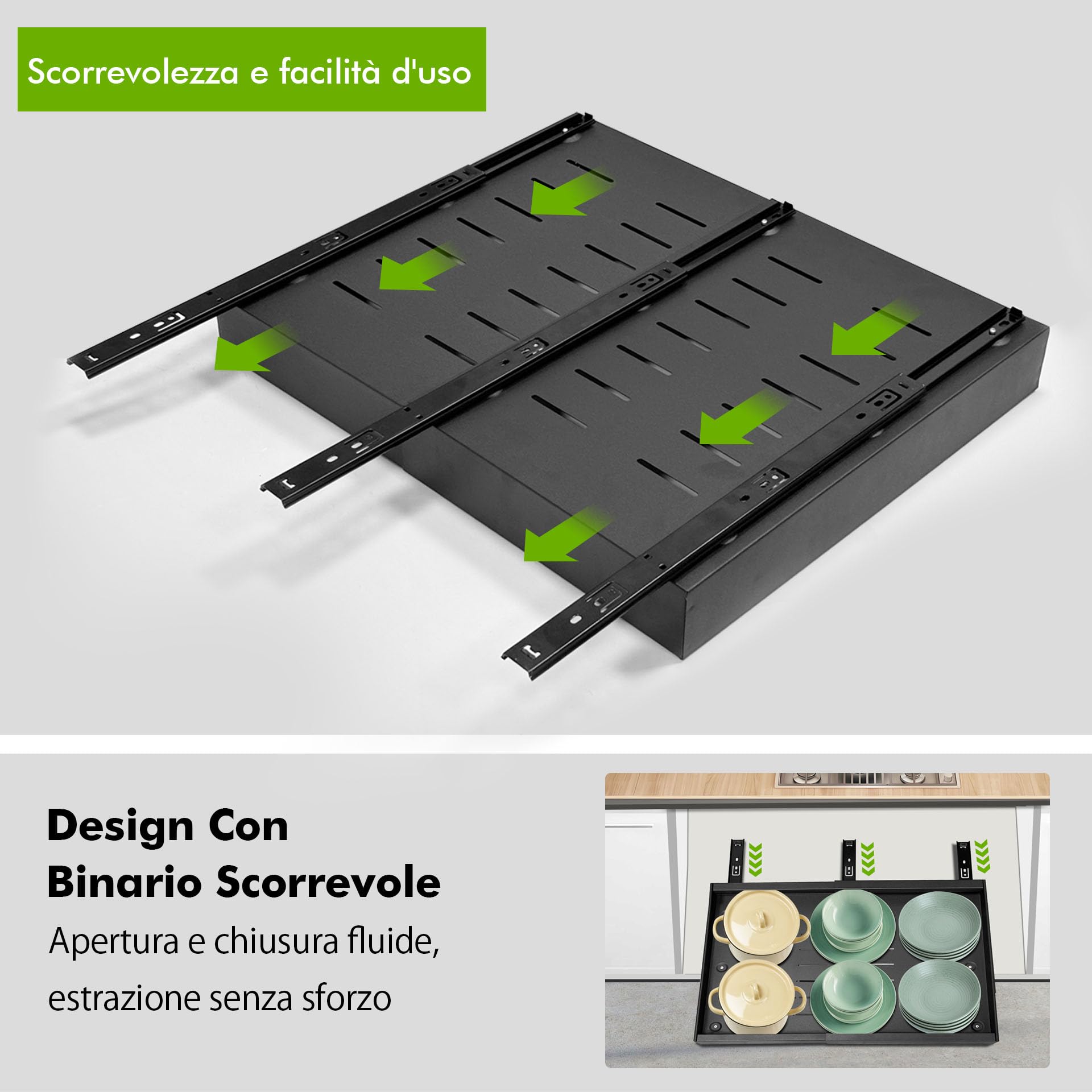 Mimoke Organizer espandibile estraibile per armadio, cassetto telescopico da cucina con adesivo, organizer per cassetti da cucina/bagno (nero, (2 pezzi) larghezza 31-52 cm, profondità 42 cm)