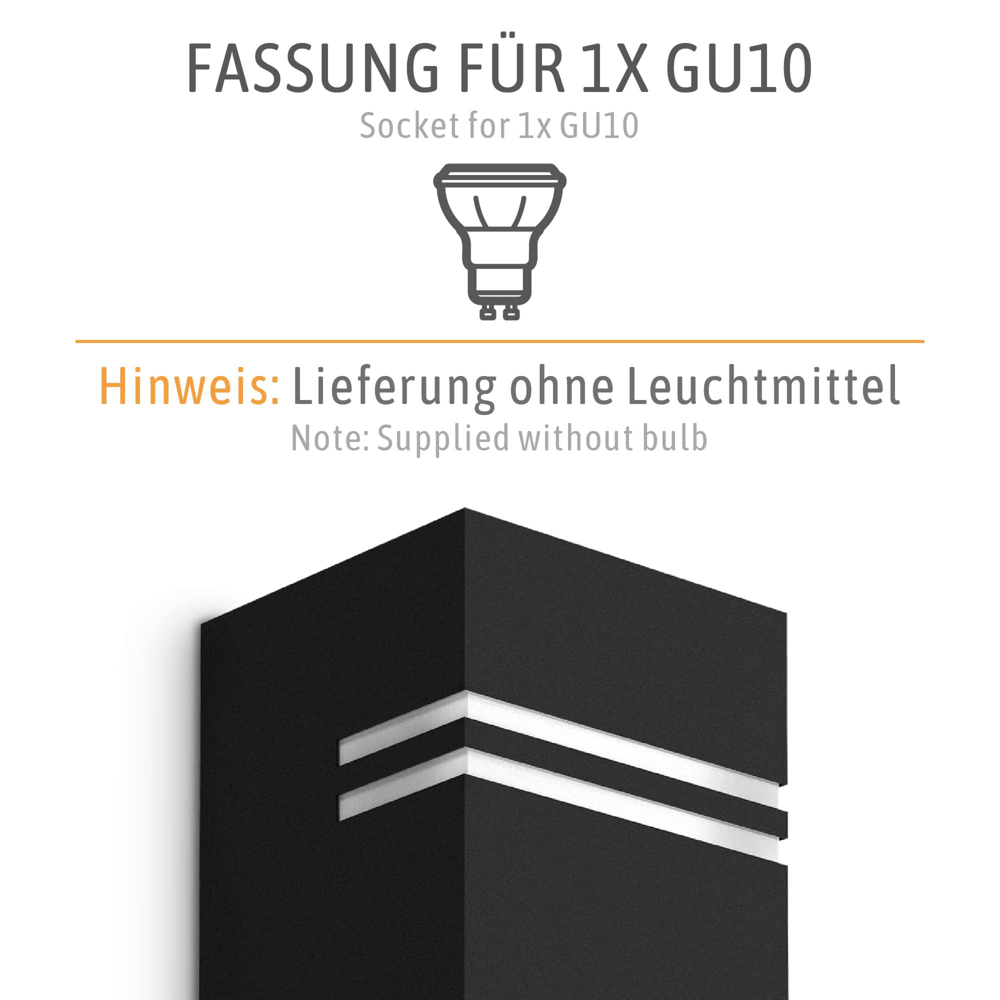 SSC-LUXon 4 Stück JOVO-S Wandlampe schwarz aus Edelstahl - IP44 Außenwandleuchte einflammig 1x GU10 (ohne Leuchtmittel) | Vier schwarze Edelstahl-Wandlampen Up oder Down für Balkon & Garten - wetterfest IP44, je 1x GU10 (ohne Leuchtmittel)
