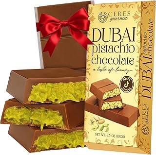 Ceres Gourmet Dubai Chocolate Bar Pistachio 3.5 Oz, Perfectly Portioned Packaging Dubai Chocolate with Knafeh Kataifi, Premium Kunafa Bars (3.5 Oz, Milk Chocolate)