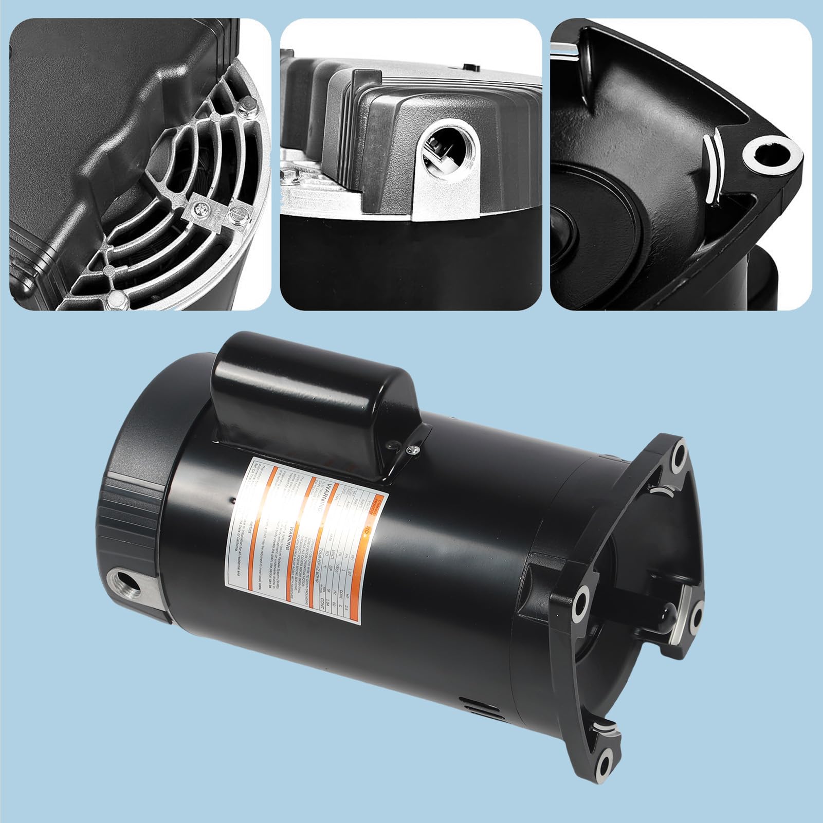 Fafeicy B2840 Motor de Bomba de Piscina de una Sola Velocidad, 2.5 Caballos de Fuerza 3450rpm 11.5A Pida Cuadrada para MAX-e-Glas Dyna-Glas con Protección de Sobrecarga Térmica