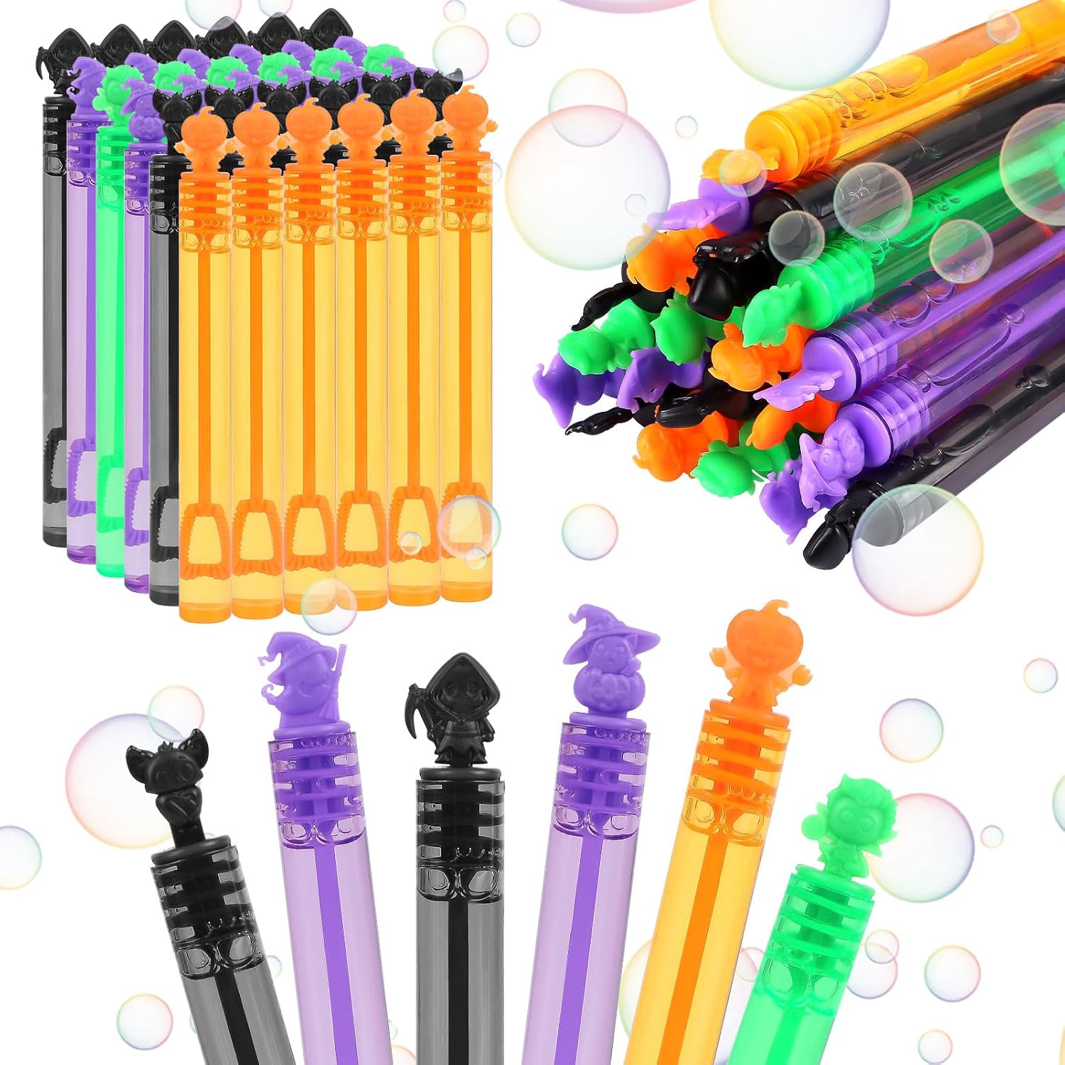 LOAVER 36 Pcs Halloween Mini Bubble Wands Bulk for Kids,Halloween Party Favors Cute Pumpkin Ghost Death God Bubble Toys for Halloween Trick Or Treat Gifts Goodie Bag Stuffers Classroom Prizes