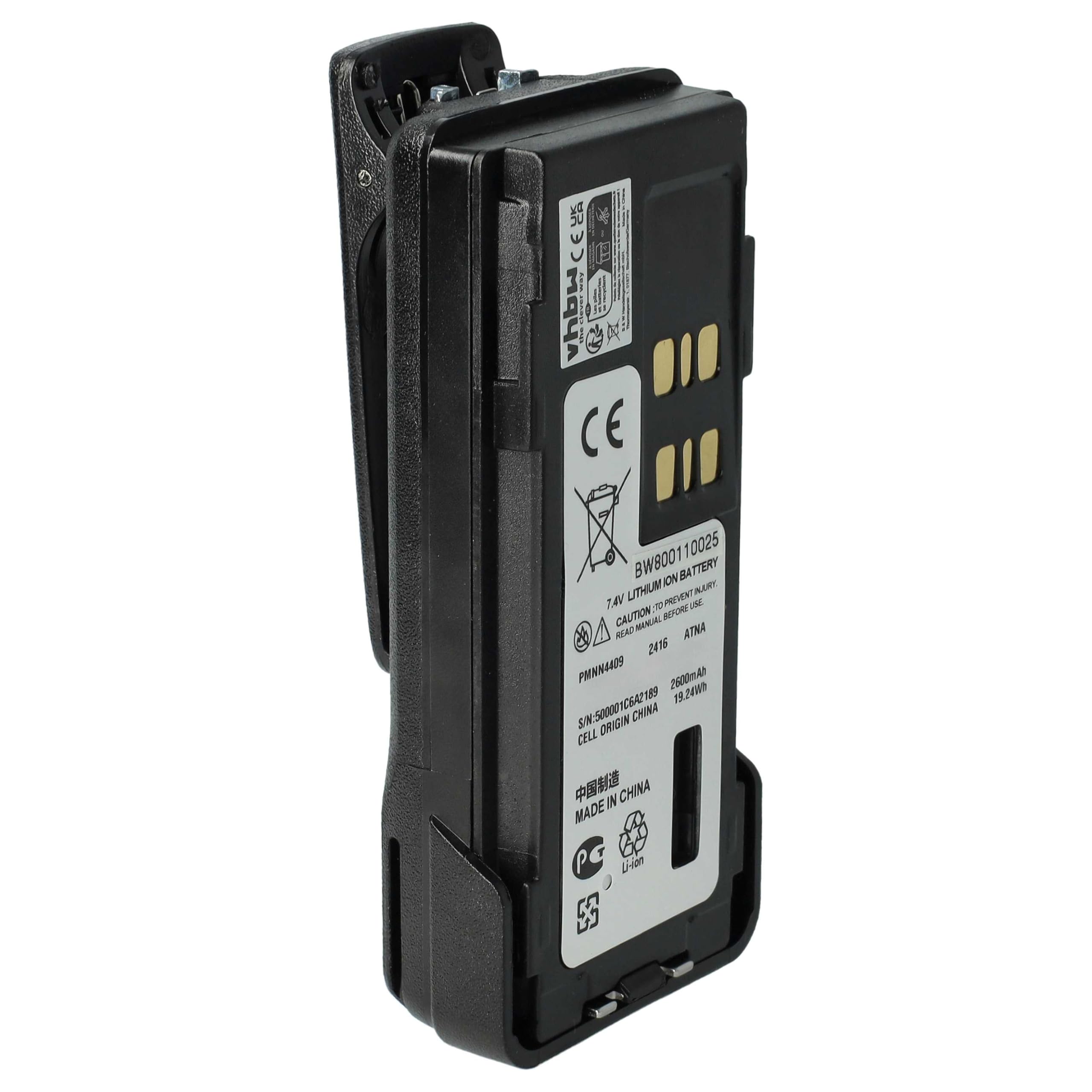 vhbw batteria sostituisce Motorola PMNN4406, PMNN4406BR, PMNN4409 per radio (2600mAh, 7,4V, Li-Ion) + clip