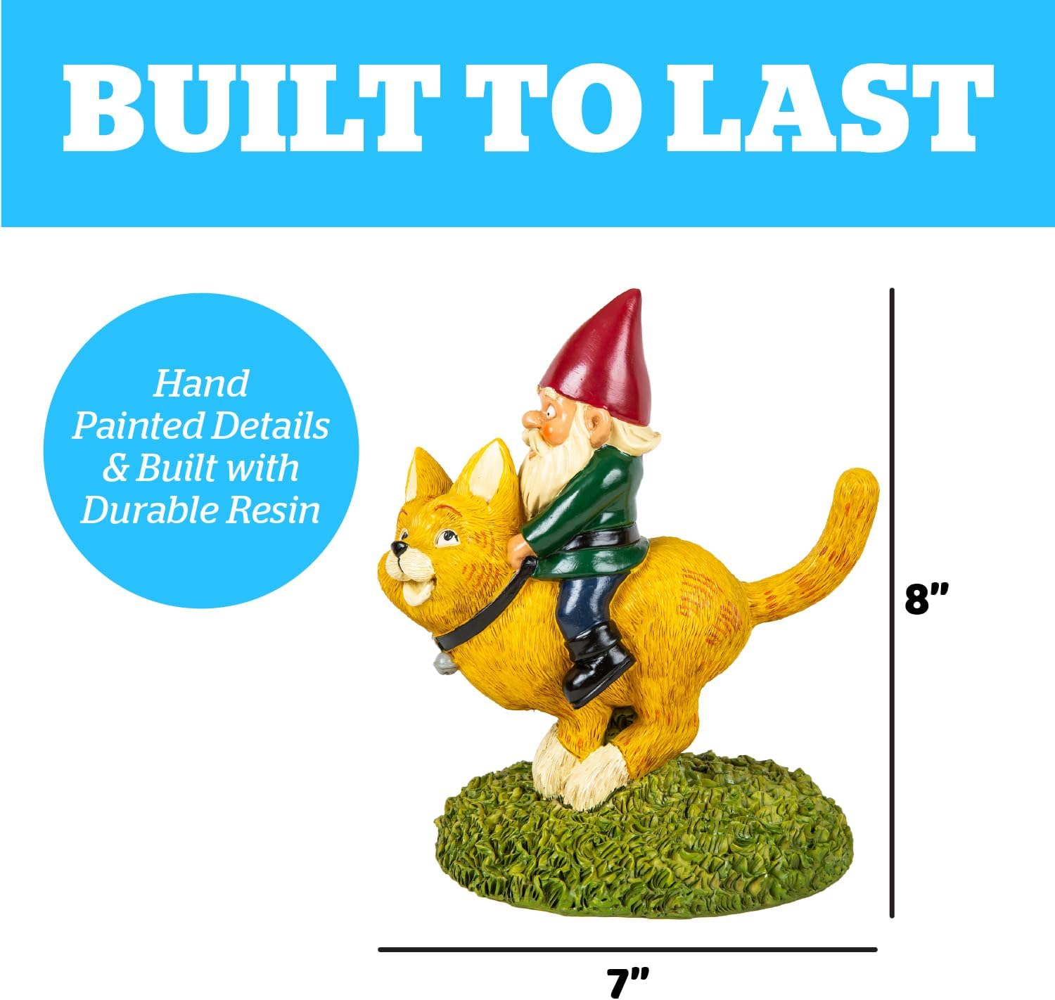 BigMouth Inc Riding Cat Garden Gnome Statue, Funny Outdoor Lawn & Yard Figurine, Housewarming Gag Gift Sculpture Decorations