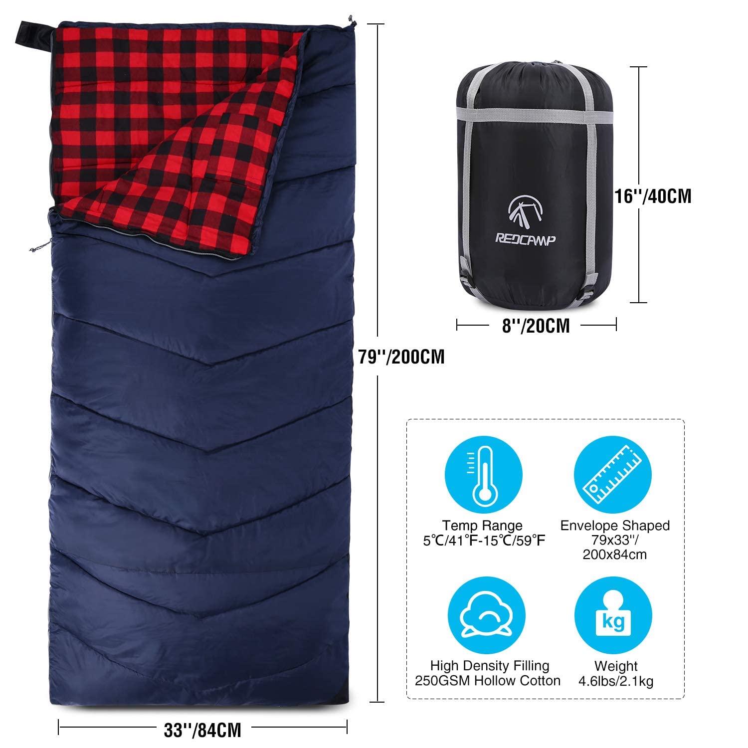REDCAMP Flannel Sleeping Bag For Adults, Large Cotton Sleeping