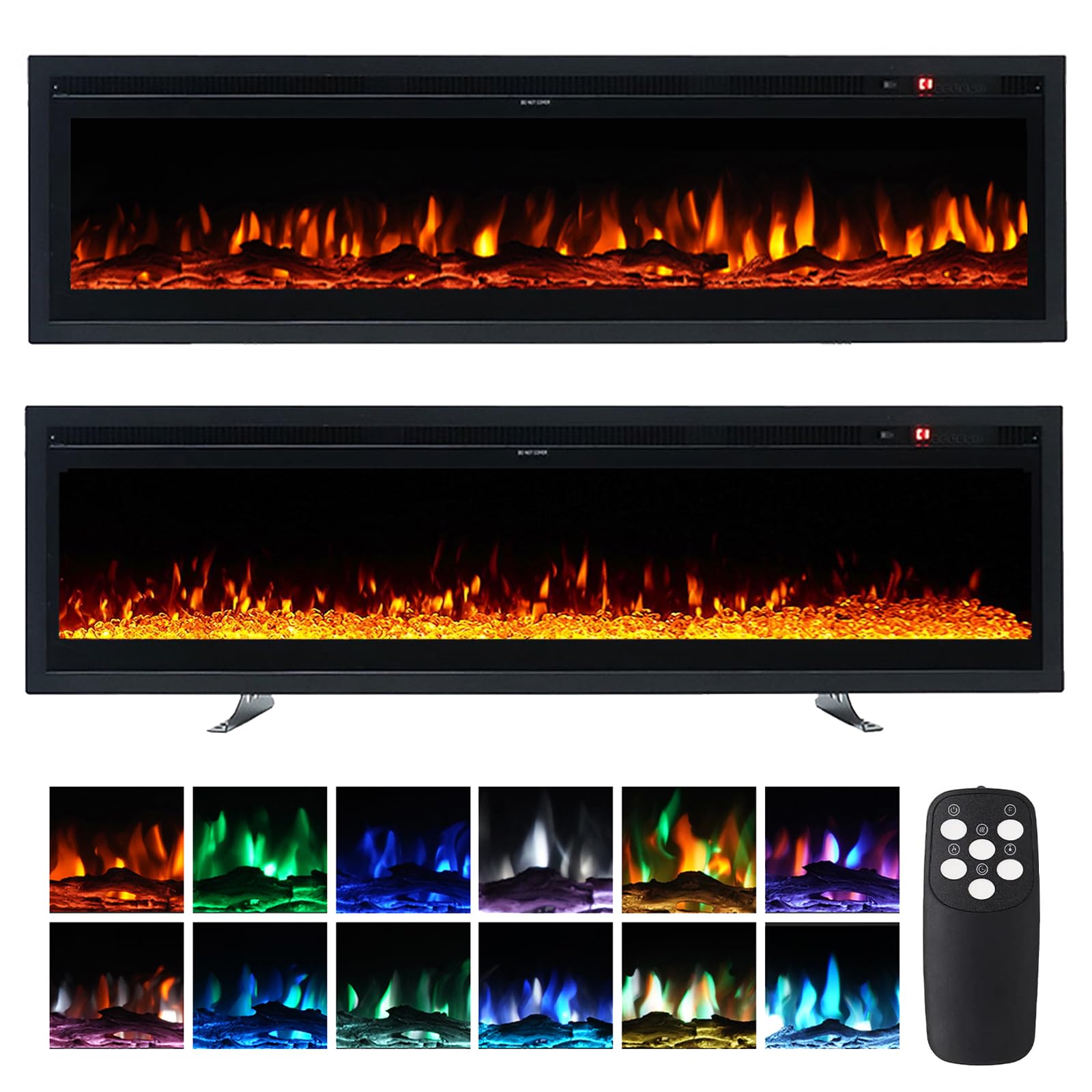 INMOZATA 3 IN 1 Electric Fire 152cm/60" Wall Mounted/Recessed/Freestanding Electric Fireplace with Remote & Touch Screen Control 12 LED Color Flame Effect  2 Heat Power 900W&1800W  Crystal & Log Set