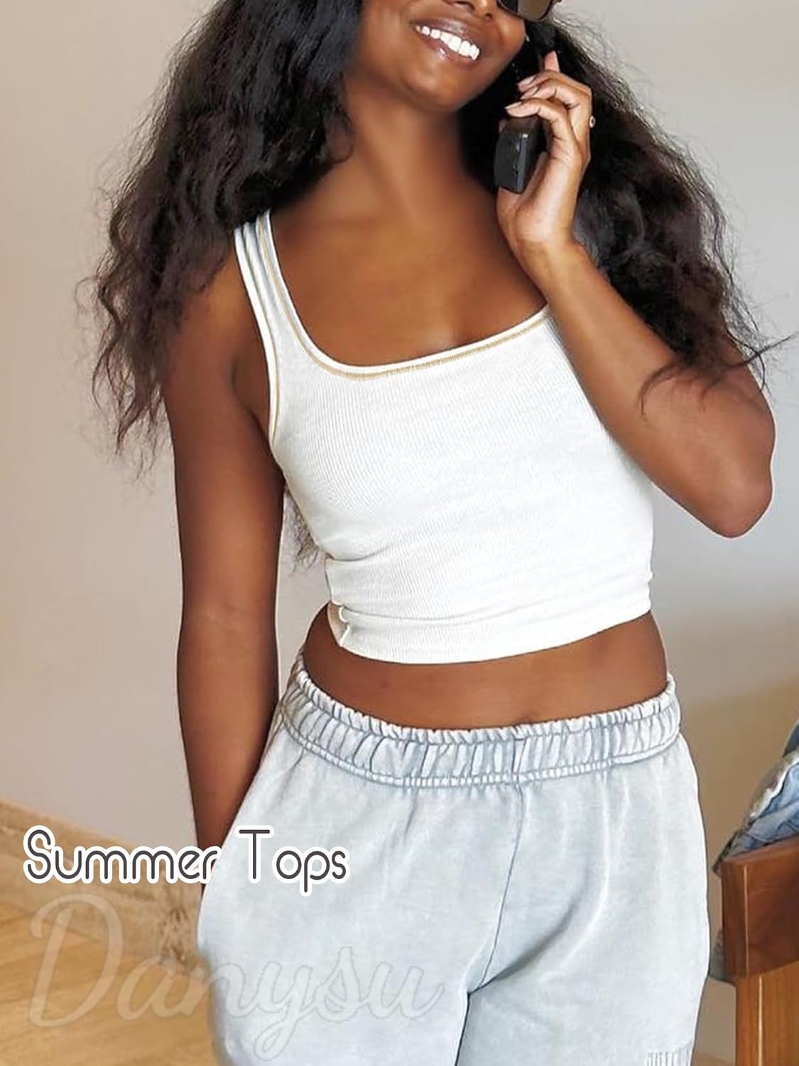 Danysu Women Rib Tank Top Padded Workout Top Square Neck Crop Tank Fitted Basic Cami Tops - Image 8