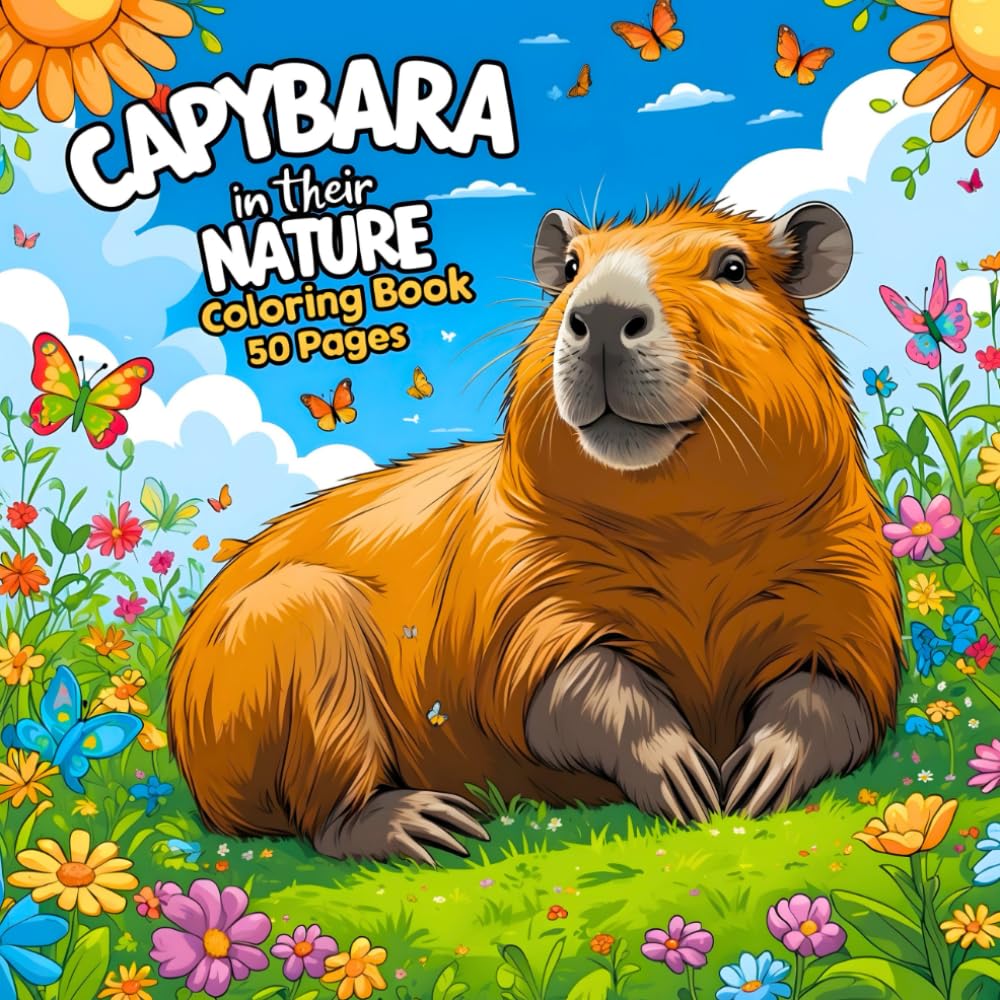 Capybara In Their Nature Coloring Book 50 pages: Cute Capys , Easy to Color For All Ages (Capy Visiting The world)