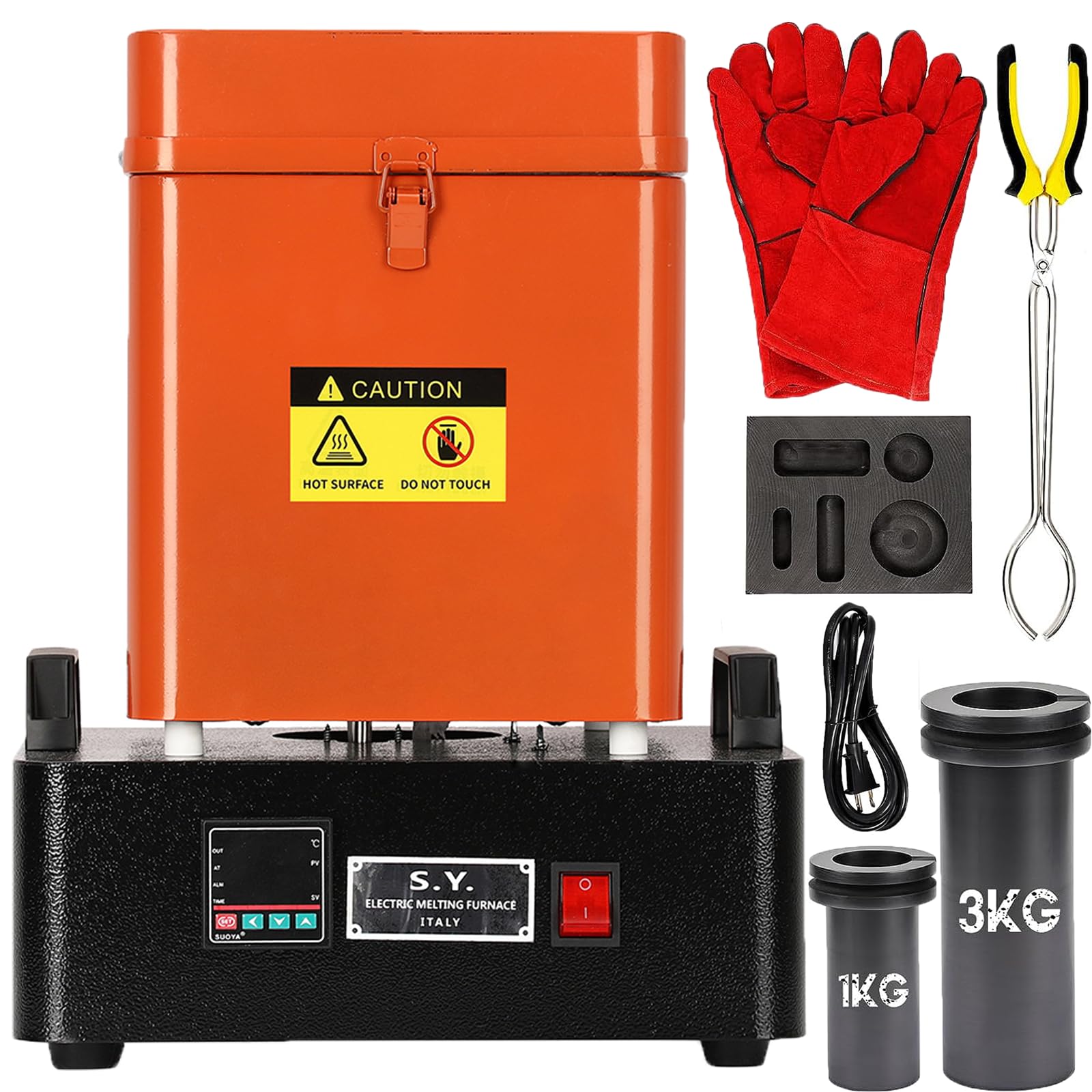 RIEDHOFF Gold Melting Furnace, 1+3 KG Electric Melting Furnace, Upgraded 2100 °F Digital Melting Furnace with Temperature Control, 110V Melting Furnace Smelting for Aluminum Gold Silver and Copper