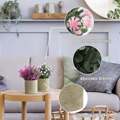 Miniatura 3 de ALAGIRLS Juego de 3 plantas falsas pequeñas para decoración del hogar en interiores plantas artificiales en maceta sala de estar dormitorio baño