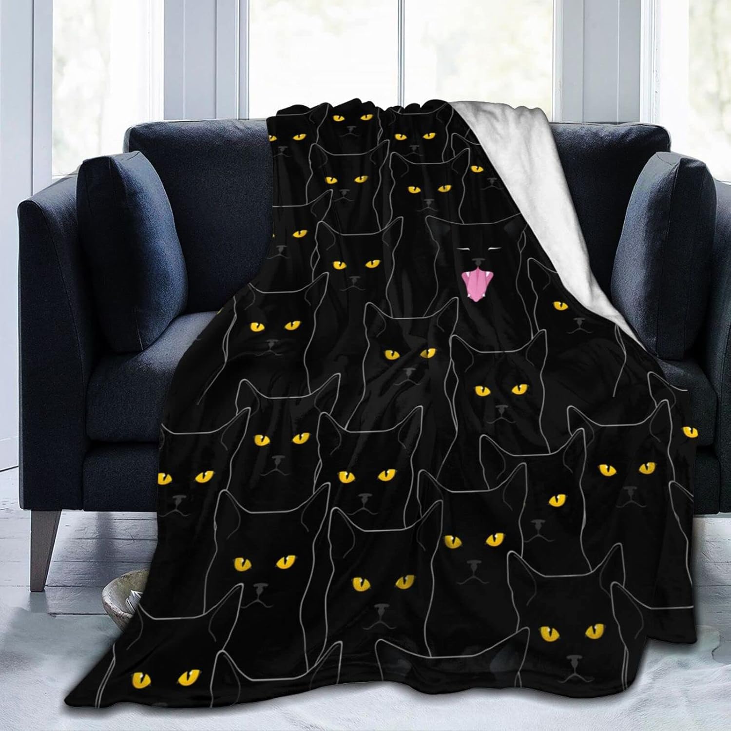 Black Cat Blanket Throw Flannel Fleece Ultra Soft Blanket for Couch Sofa Bed 60"X50"
