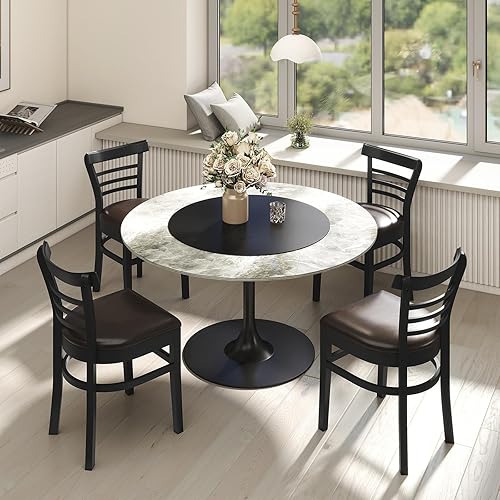 Miniatura 5 de Giantex Juego de 4 sillas de comedor de madera, sillas de cocina tapizadas de piel sintética con patas de madera de goma, asiento acolchado,