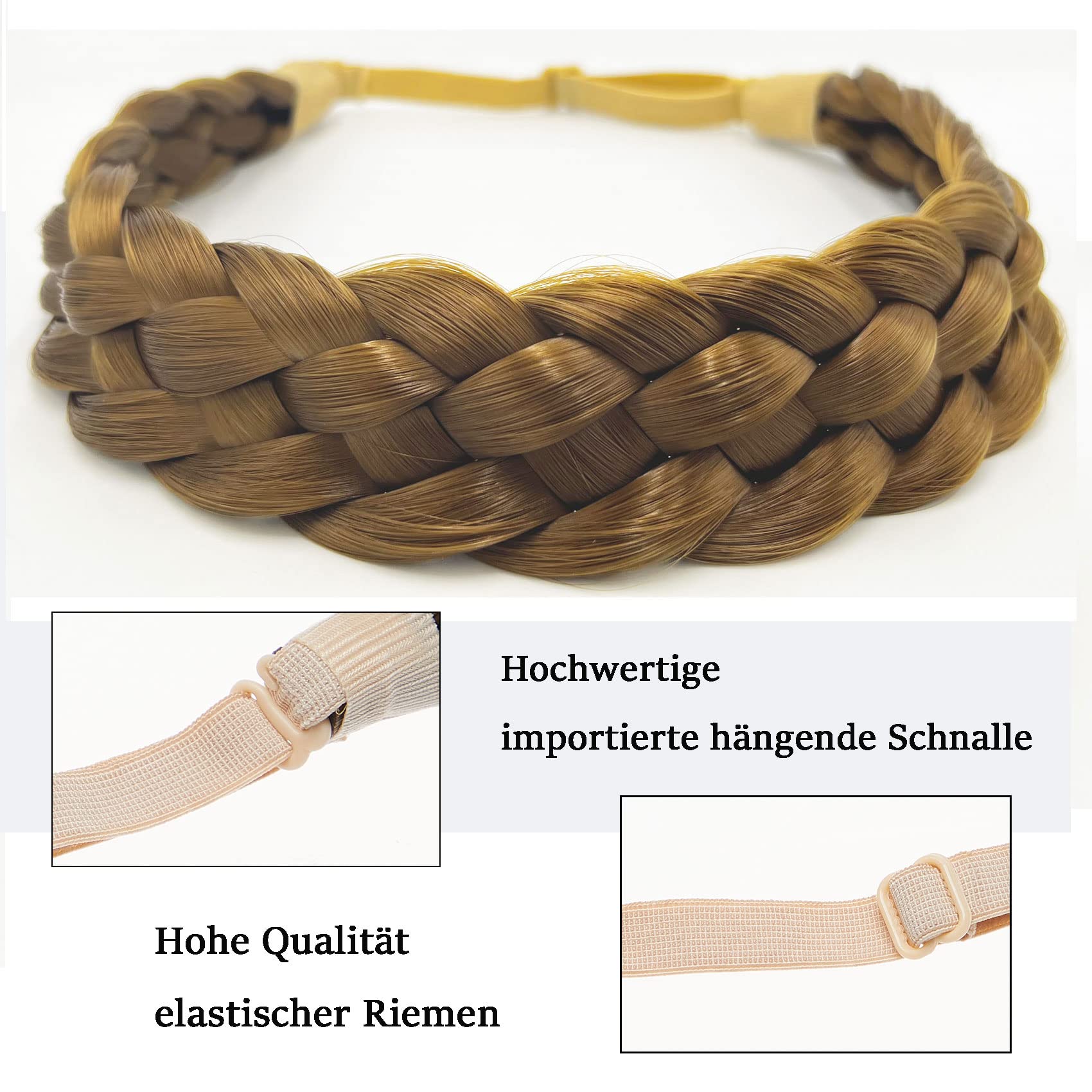 TOECWEGR Braided Hair Band 5 Strands Braids Hair Scrunchie Classic Chunky Elastic Synthetic Headband Women's Beauty Accessories (Khaki) - Image 3