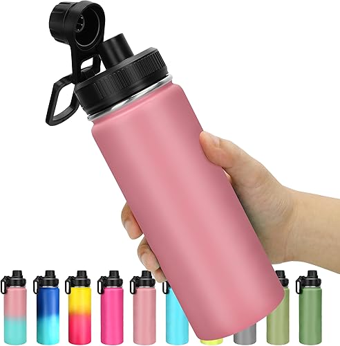 Botella de agua de acero inoxidable de 18 onzas con tapa de boquilla, botella de agua de doble pared aislada al vacío, boca ancha, a prueba de