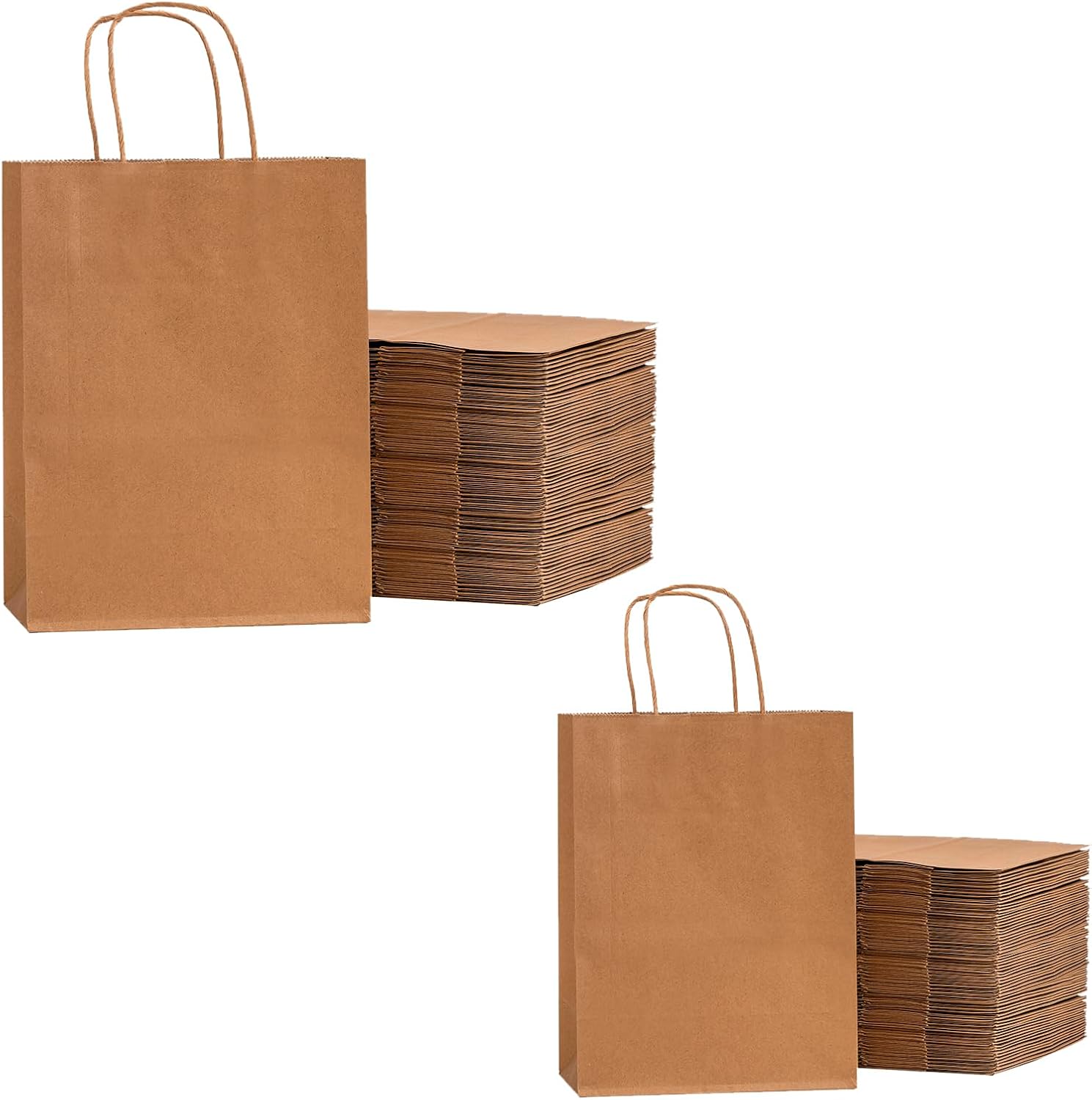 RACETOP 100 Pcs Small & 100 Pcs Medium Brown Kraft Paper Gift Bags with Handles Bulk