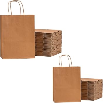 RACETOP 100 Pcs Small & 100 Pcs Medium Brown Kraft Paper Gift Bags with Handles Bulk