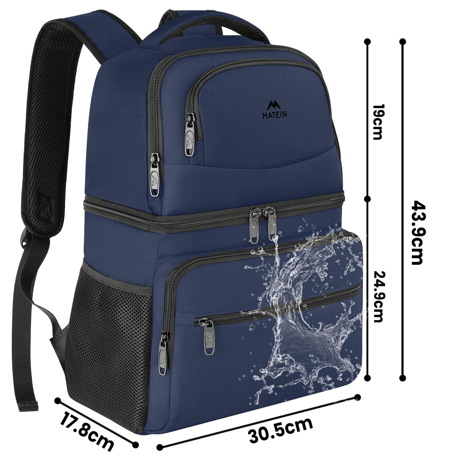 MATEIN Zaino Termico porta Pranzo, Borsa Termica con Scomparto Termico 34L Grande Capacità, Impermeabile Zaini per Picnic, Lavoro, Spiaggia, Campeggio, Escursionismo, Regalo per Uomo Donna, Blu