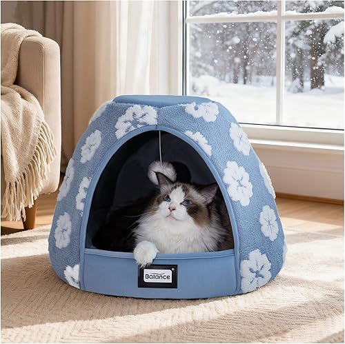 BALANCE Camas para gatos de interior, 2 en 1, cama tipo cueva para gatos con parte inferior antideslizante y felpa ultrasuave, acogedora tienda de