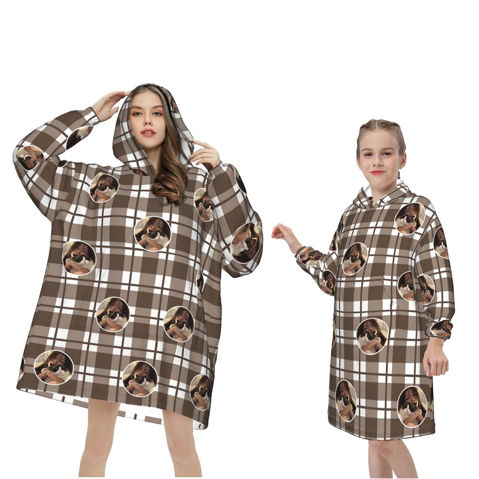RoPox Custom Wearable Blanket Hoodie,Custom Oversized Blanket Hoodie Women Men with Pocket,Personalised Hooded Face Blanket Cozy Sweatshirt,Comfortable Women's Fit Hoodie,Gifts Adults Child