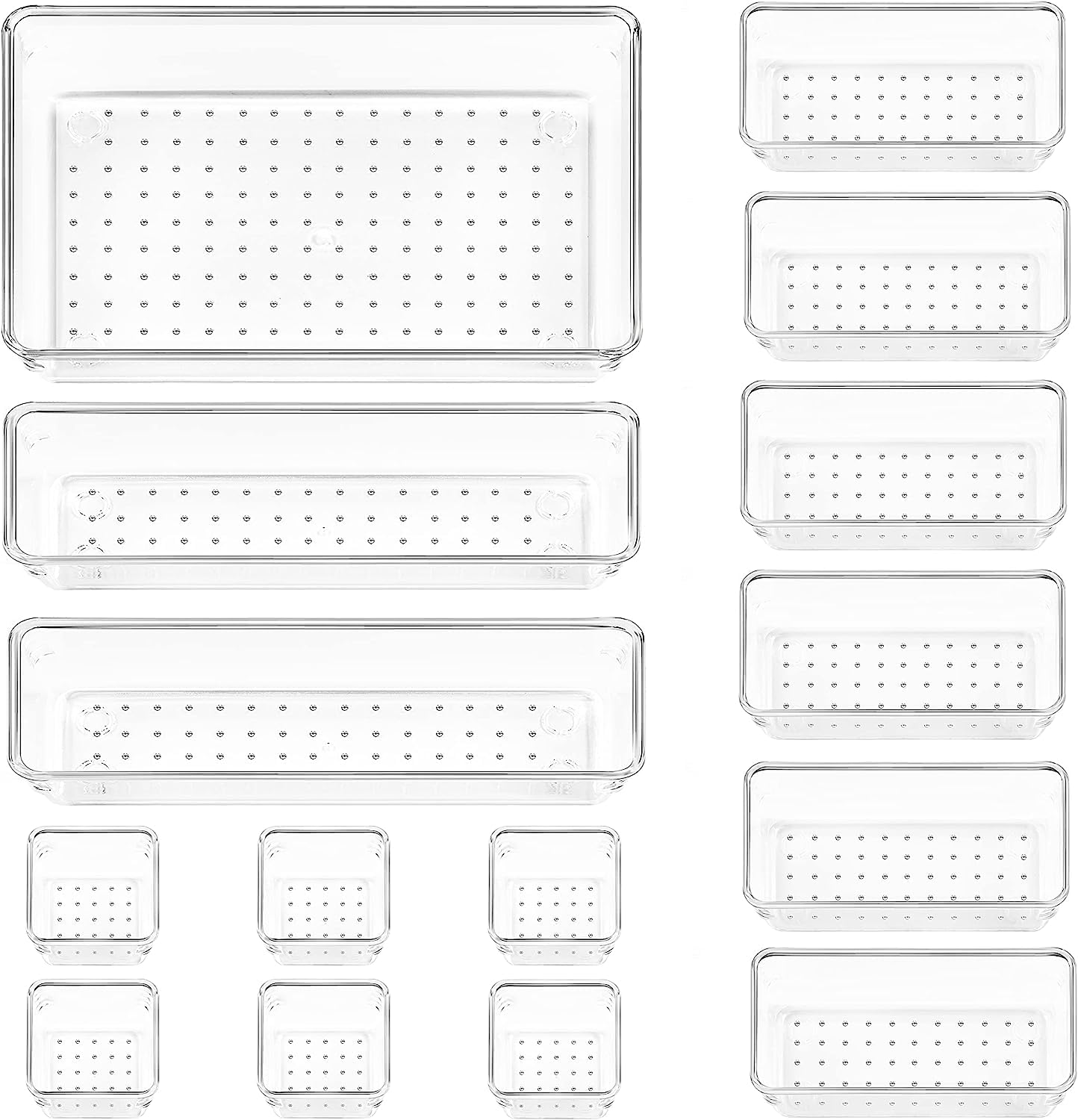 15 unidades, sistema de organización para cajones de 4 tamaños, organizador de maquillaje, organizador de cajones, plástico transparente, organizador de tocador, apto para maquillaje, cocina, baño,