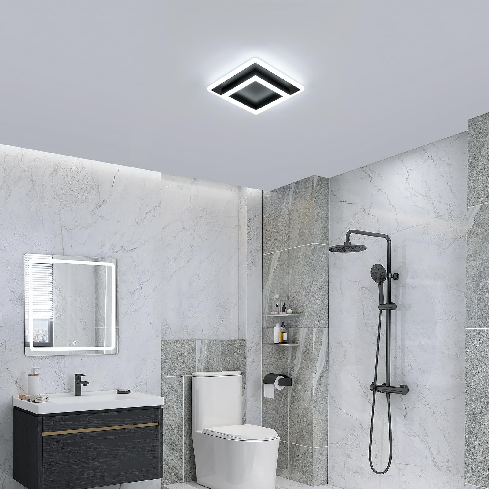 DELIPOP Plafoniera LED Soffitto Quadrata, 30W 3600LM Lampada da Soffitto Moderna Acrilico, Nero Lampadario a LED da Soffitto per Bagno Cucina Camera da Letto Sala Corridoio, Bianco Freddo 6500K