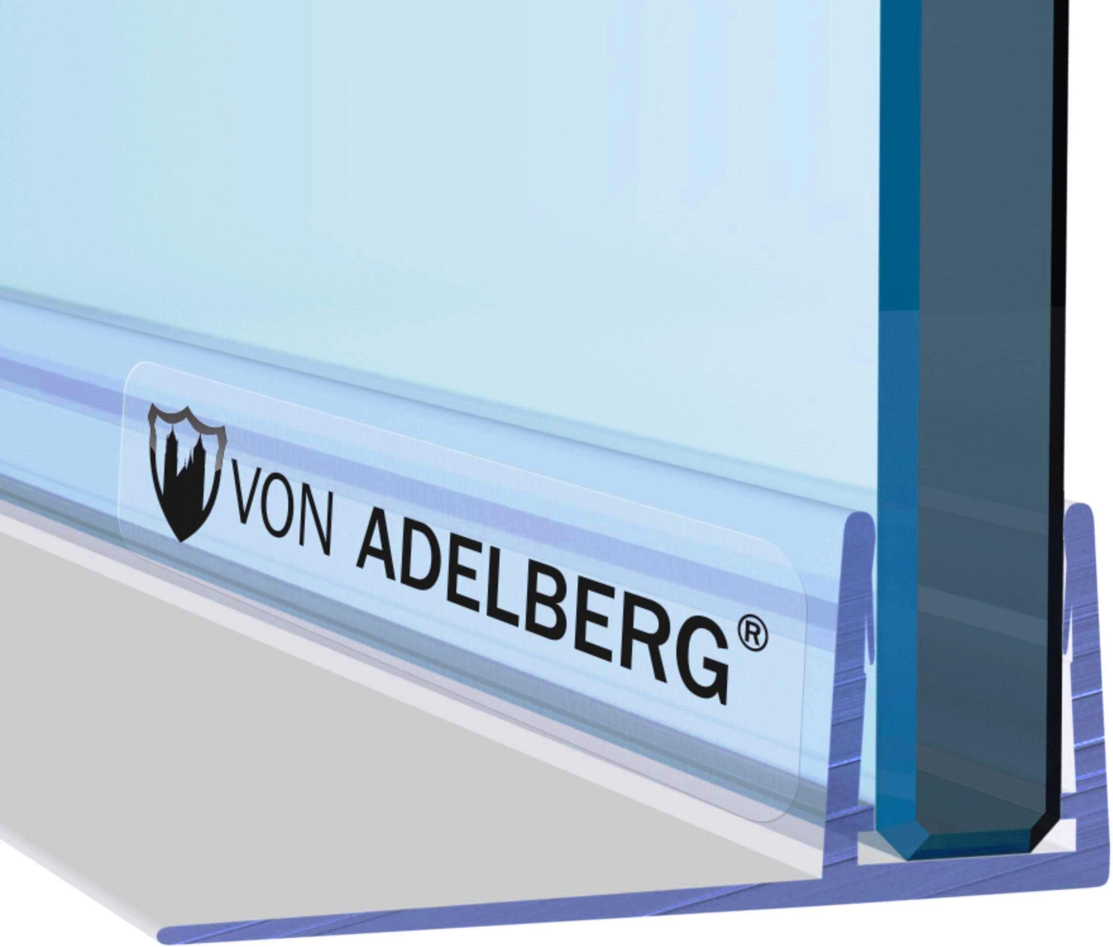 von Adelberg Shower Seal Shower Cubicle Water Repellent Type: VA004 / Length: 40 to 200 cm / Glass Thickness: 4, 6, 8, 10 mm / Lip Length: 20 mm, 1800 Mm, 6 mm