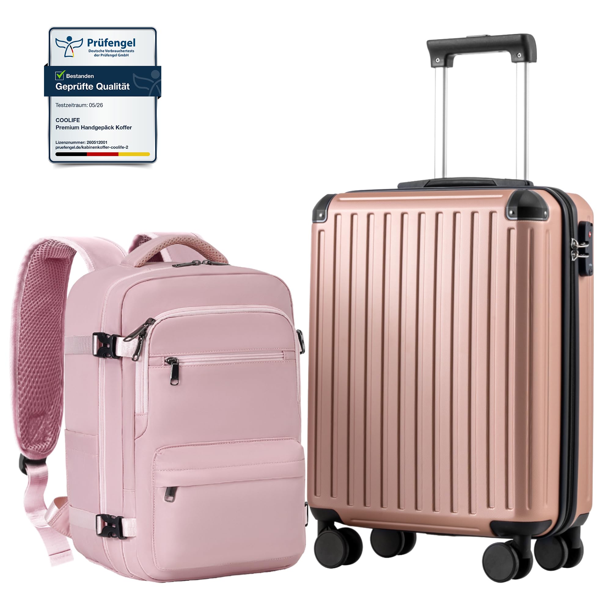 COOLIFE Kabinenkoffer 55X35X20cm für Ryanair Flugzeug Handgepäck Kabinengepäck Hartschalenkoffer mit TSA-Schloss und 4 Zwillingsrollen 2 Jahre Garantie