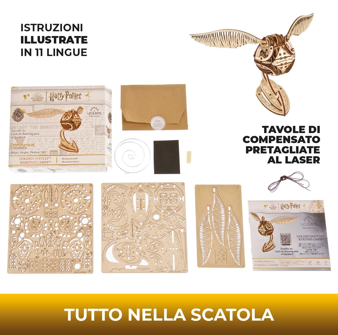 UGEARS Puzzle in legno 3D per adulti – Harry Potter, Kit Puzzle 3D Harry Potter, 120 Pezzi, 14.5 x 22 cm, Età: 14 anni e su