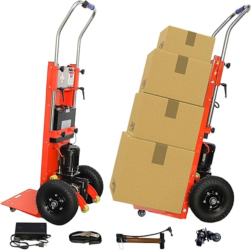 Miniatura 8 de Carro de mano eléctrico para escaleras, carrito de mano para mudanza, capacidad de 880 libras, resistente, con mango plegable, rueda sólida y frenos