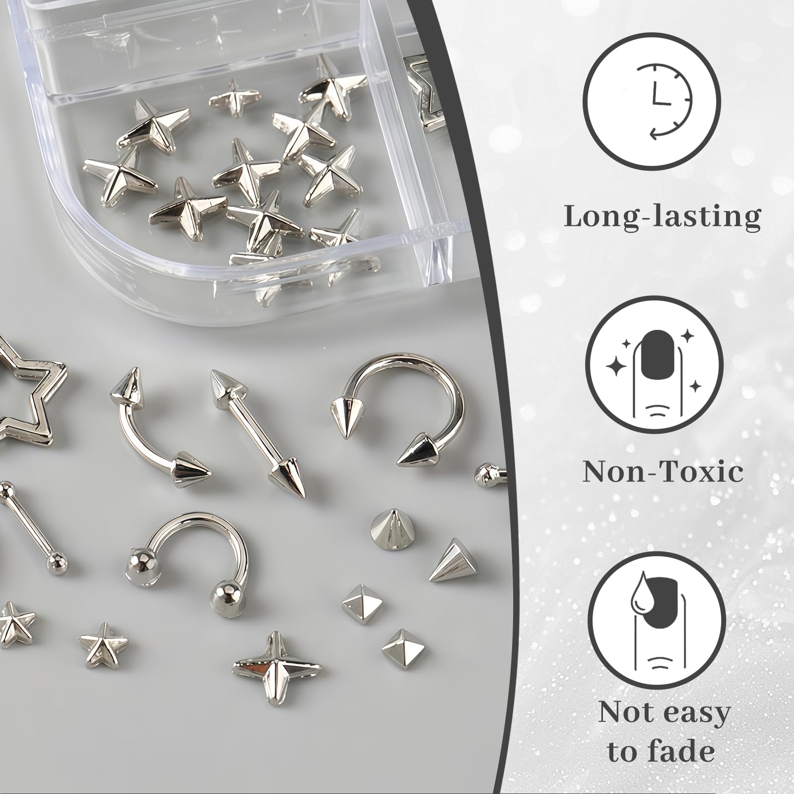 Nail Art Charms, zawieszki do zdobienia paznokci, metalowe punkowe zawieszki do paznokci z kryształkami i kamieniami hinestone, Y2K, akcesoria do paznokci do manicure gotyckiego