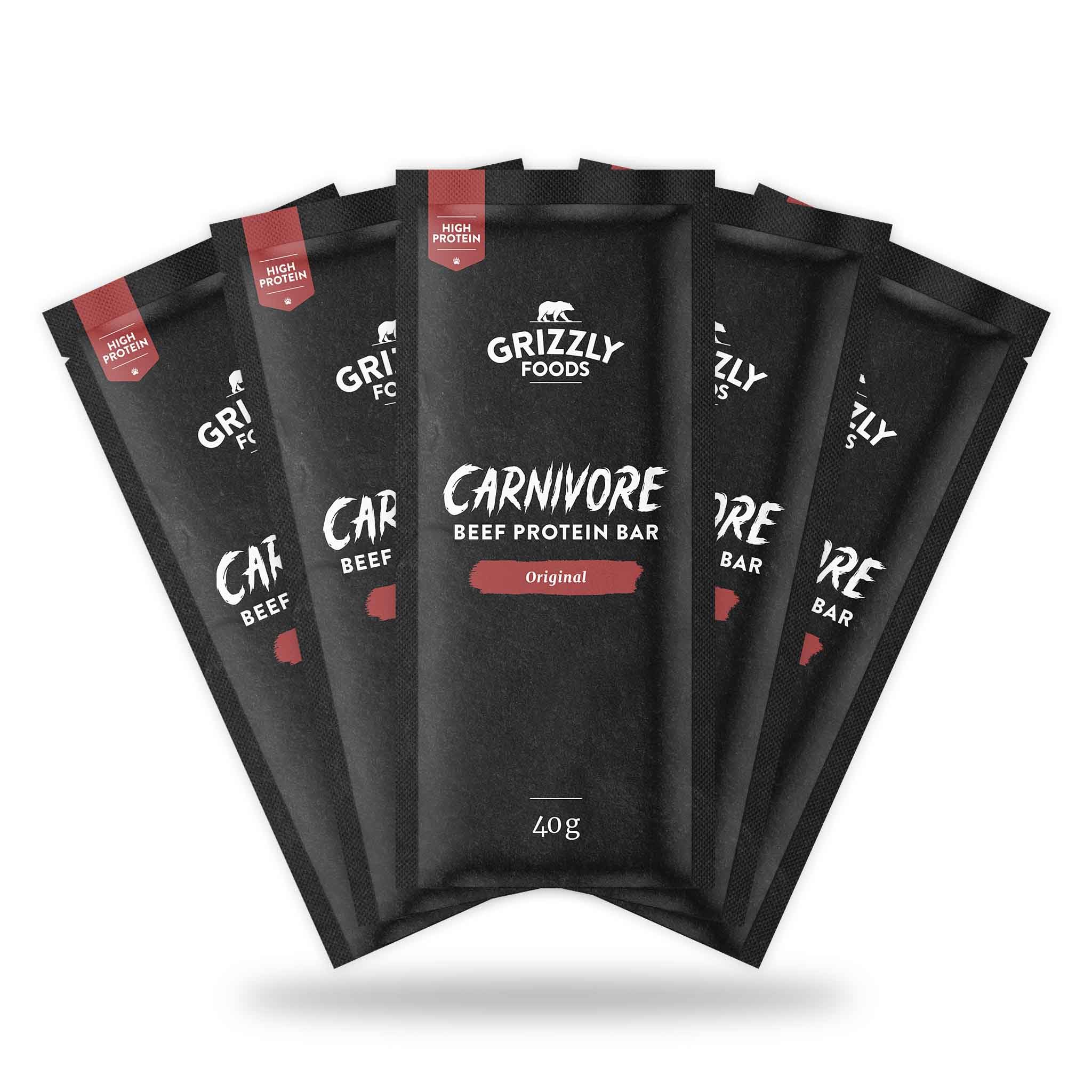 Grizzly Foods • Carnivore Beef Bars (5 x 40g) • 100% Rindfleisch • Hoher Eiweißgehalt • Ohne Zucker & Zusätze • Low Carb Snack • Fleischriegel für Sport, Fitness, Muskelaufbau & unterwegs