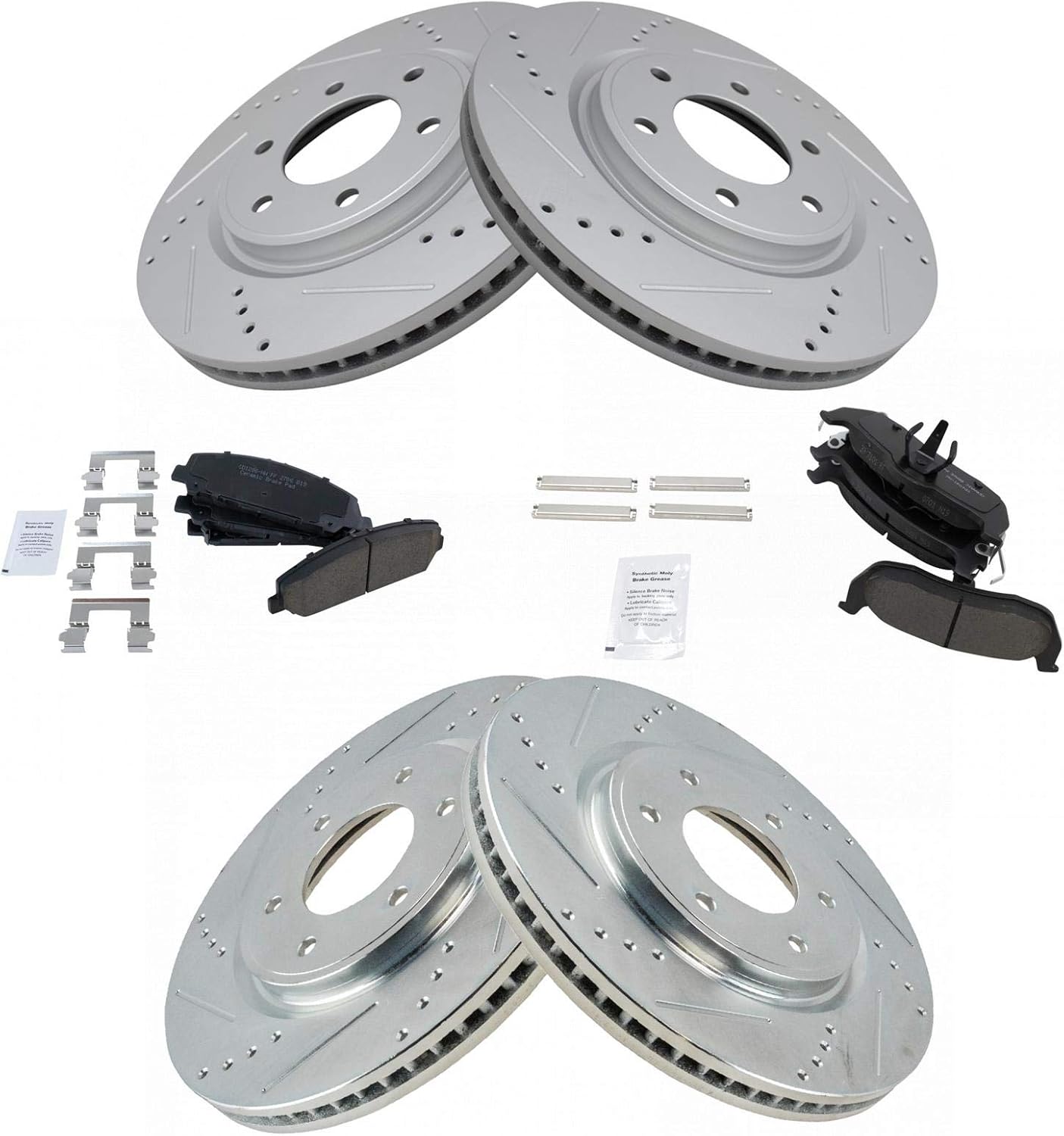 TRQ Front and Rear Performance Brake Pad & Rotor Kit Brake Pads Brake Rotors Set Ceramic Premium G-Coated Compatible with 2008-2010 INFINITI QX56 2008-2011 Nissan Armada TITAN