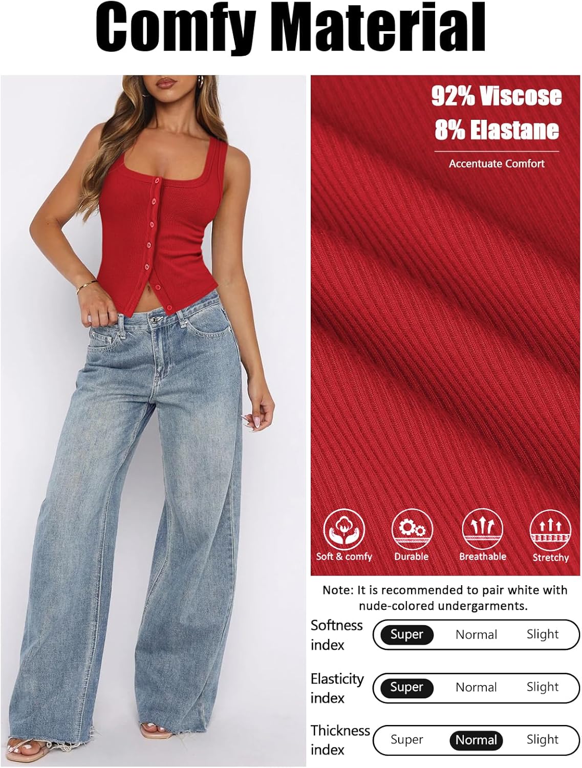 Womens Ribbed Button Down Tank Tops for Women Trendy Knit Fitted Button Up Crop Vest Square Neck Cute Going Out Top - Image 5