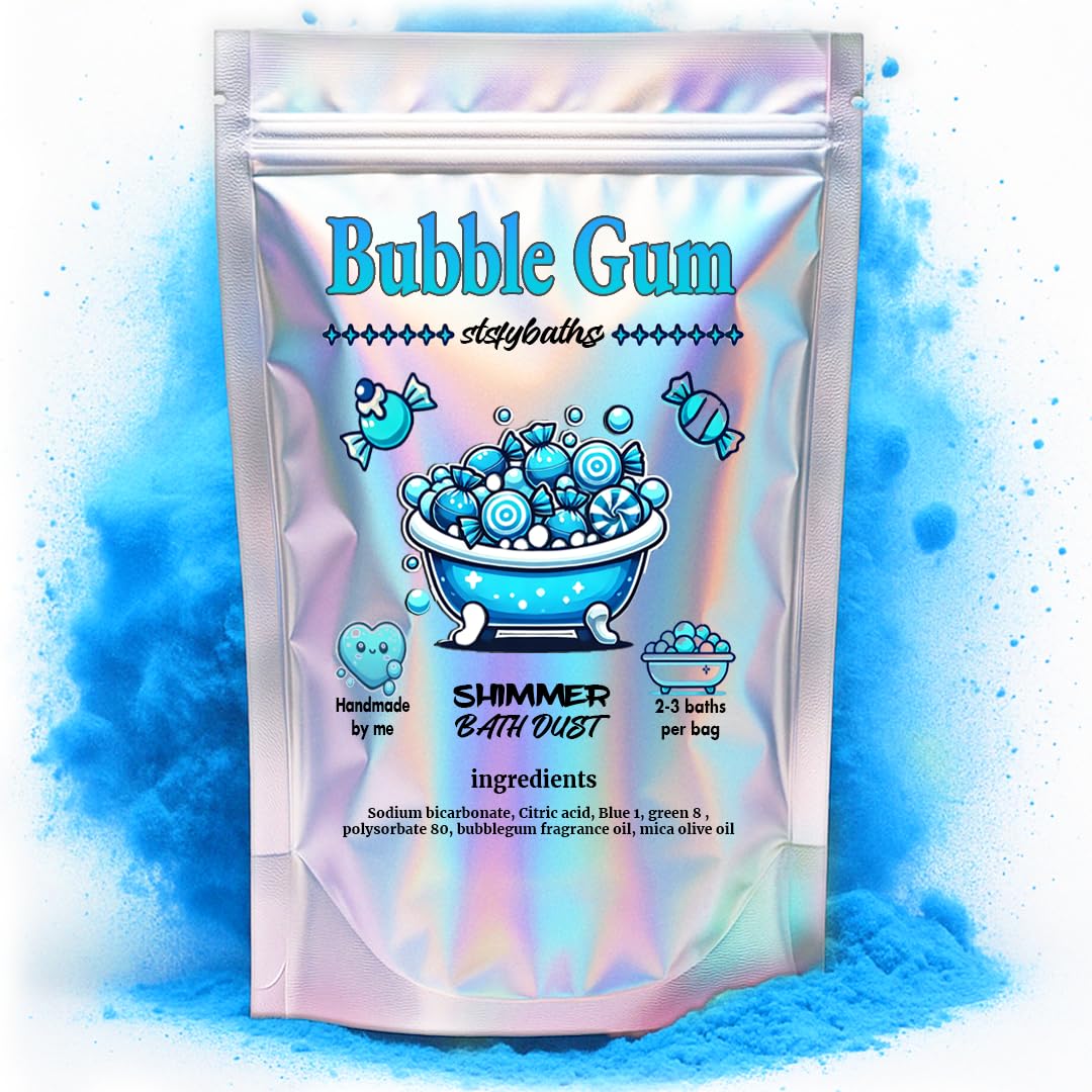 Blue Bubblegum Shimmer Bath Bomb in A Bag - Handmade Scented Bath Bombs for Women,Kids and Men - Bulk Bathbomb Fizzies Perfect for Boys and Girls All Ages (Small, Blue)
