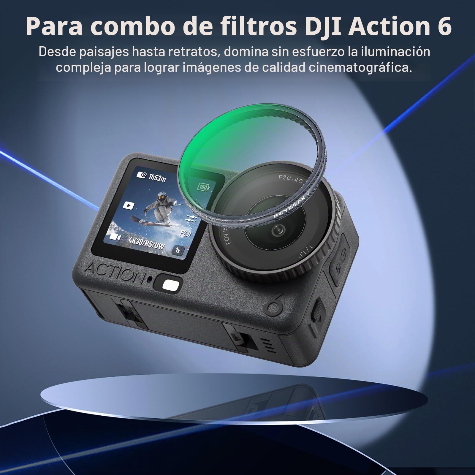 REYGEAK Juego de filtros para dji Osmo Action 6, 4 Piezas CPL ND8 ND16 ND32, Vidrio Óptico HD Multi-Recubierto, Filtros de Lente Polarizante de Densidad Neutra, Marco de Aluminio