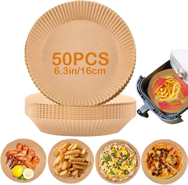 Air Fryer Liners - Air Fryer Paper Liners, Air Fryer Parchment Paper Liners Non Stick Waterproof Greaseproof Sheets Cooking Oil Paper Parchment Paper for Air Fryer Steamer Microwave Oven 50pcs-6.3inch