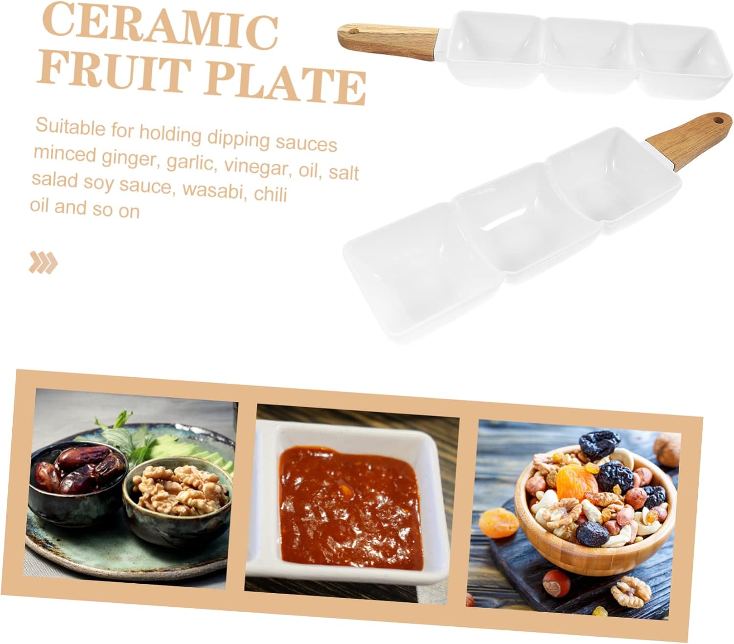 2pcs Ceramic Three-compartment Snack Bowls Handle for Dipping Sauces Condiments and Appetizers for Parties and Family Gatherings Nordic Design