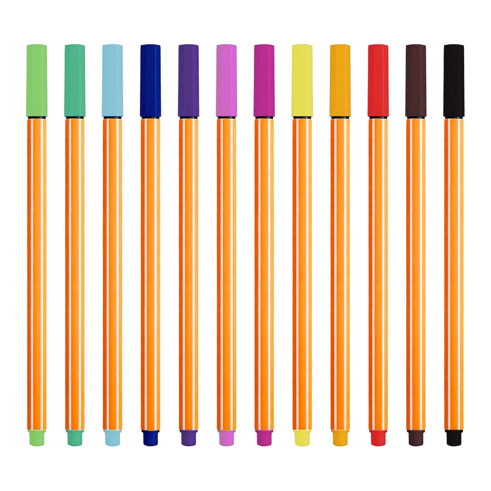 12 PCS Fine Liner Pens Coloured, Fineliner Pens Coloured, Assorted Colours 0.4mm Medium Tip, Vibrant Fluorescent & Pastel Colours, Comfortable Hexagonal Design with Stripes, for Writing Drawing Note