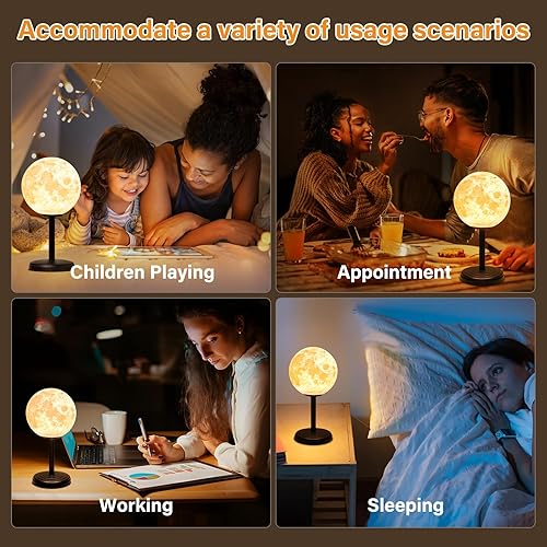 Miniatura 3 de Lámpara de luna 3D, lámpara de mesita de noche para dormitorio, lámparas de noche regulables, pequeña lámpara moderna para dormitorio, luz de