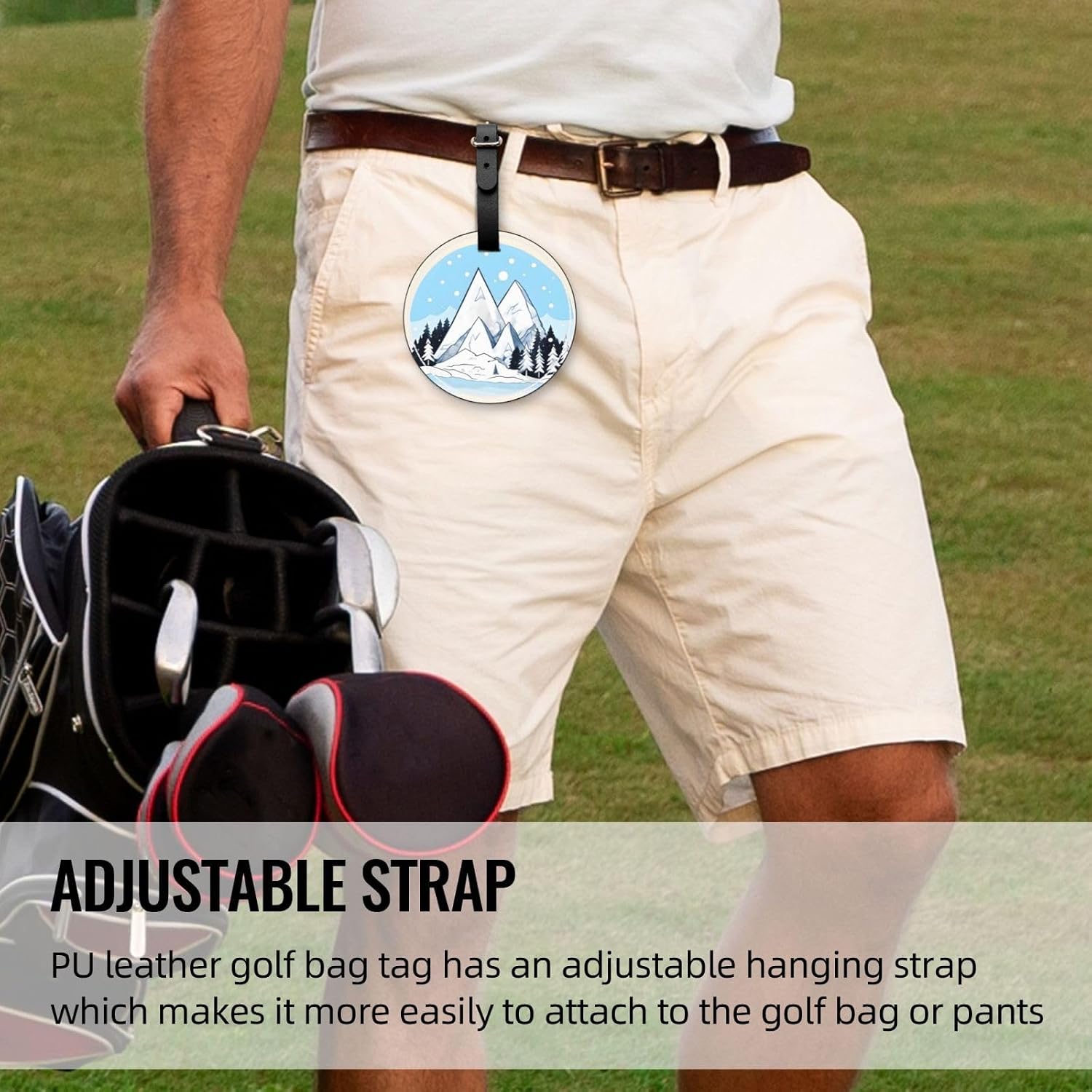 Snow-Capped Mountains Black Printed Golf tee Storage Bag - for Men only, Durable PU Material, Easy to Carry, Enhance The Golf Experience