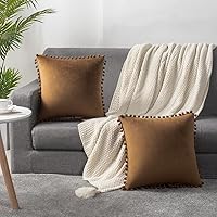 Vista 44 de 2 fundas para cojín decorativo de terciopelo con pompones