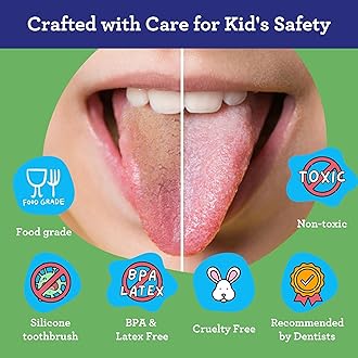 GuruNanda Kids Tongue Scraper (2-Pack) with Travel Case, Medical Grade 100% Stainless Steel for Cleaner Tongue & Fresh Breath, Travel Friendly Tongue Cleaner For Complete Oral Care (Green/Pink/Orange)