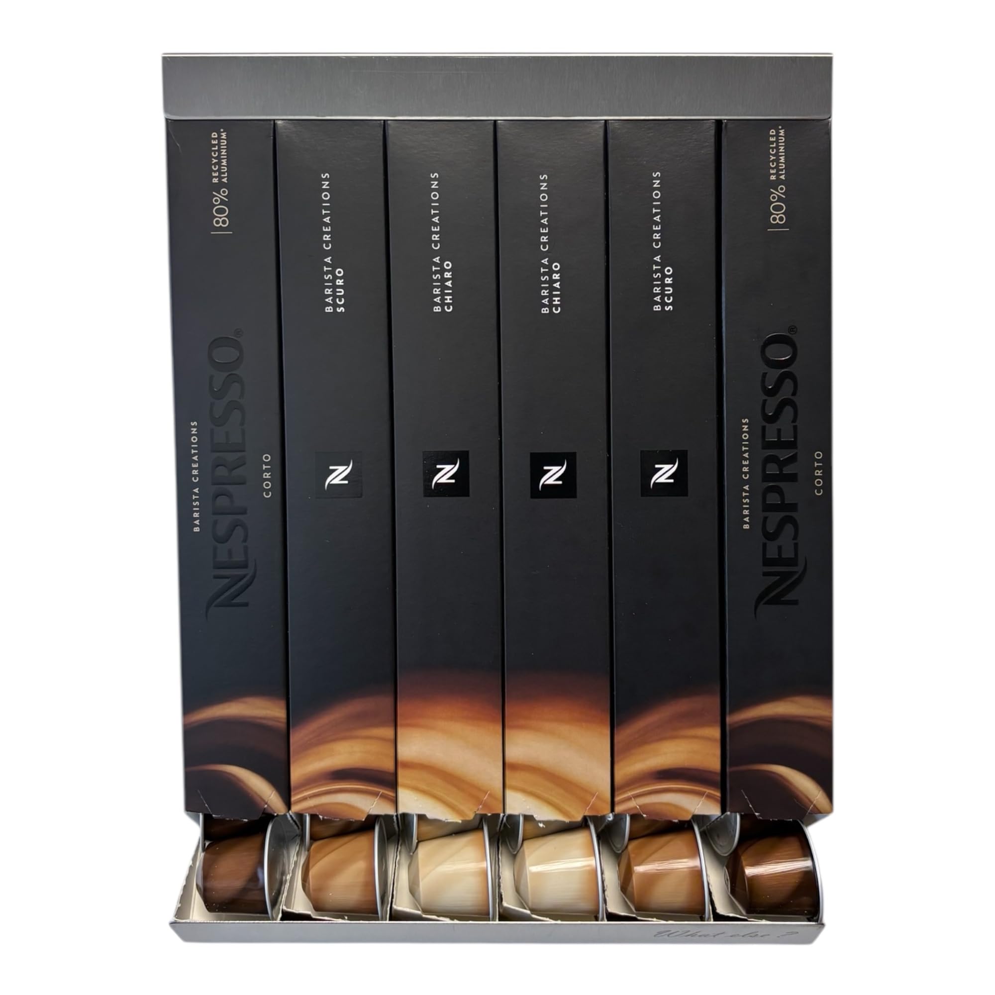 Soporte de cápsulas para 6 cajas Nespresso, de acero inoxidable de lujo con superficies adhesivas, organizador de cápsulas de café minimalista que ahorra espacio para cocina