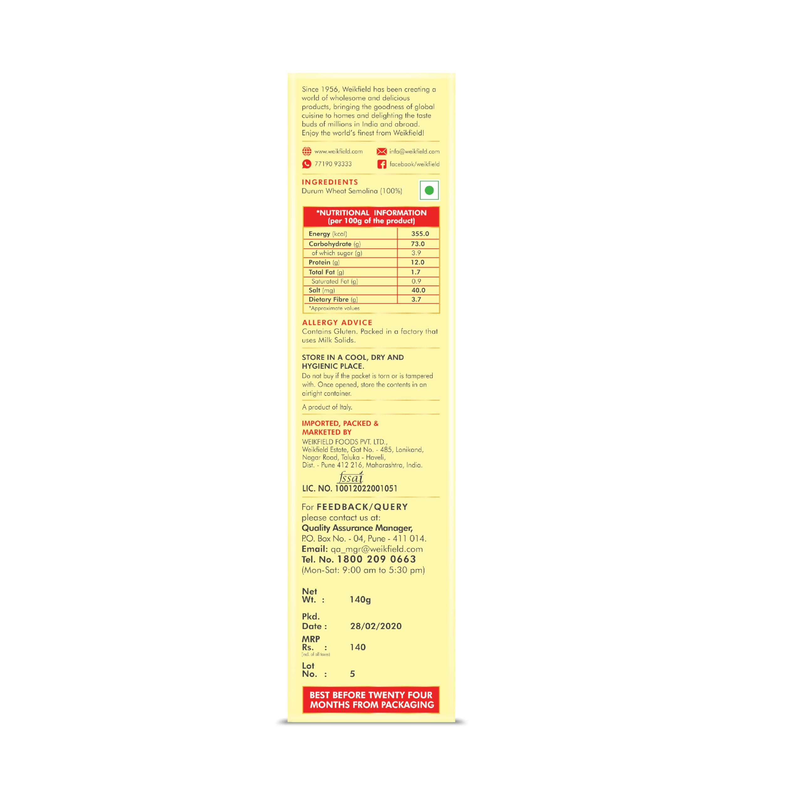 Weikfield Spaghetti Pasta 400g Pouch | Healthy Pasta Made With 100% Durum Wheat Semolina | No Maida | Rich in Protein & Fibre | Non-Sticky | 100% Vegetarian