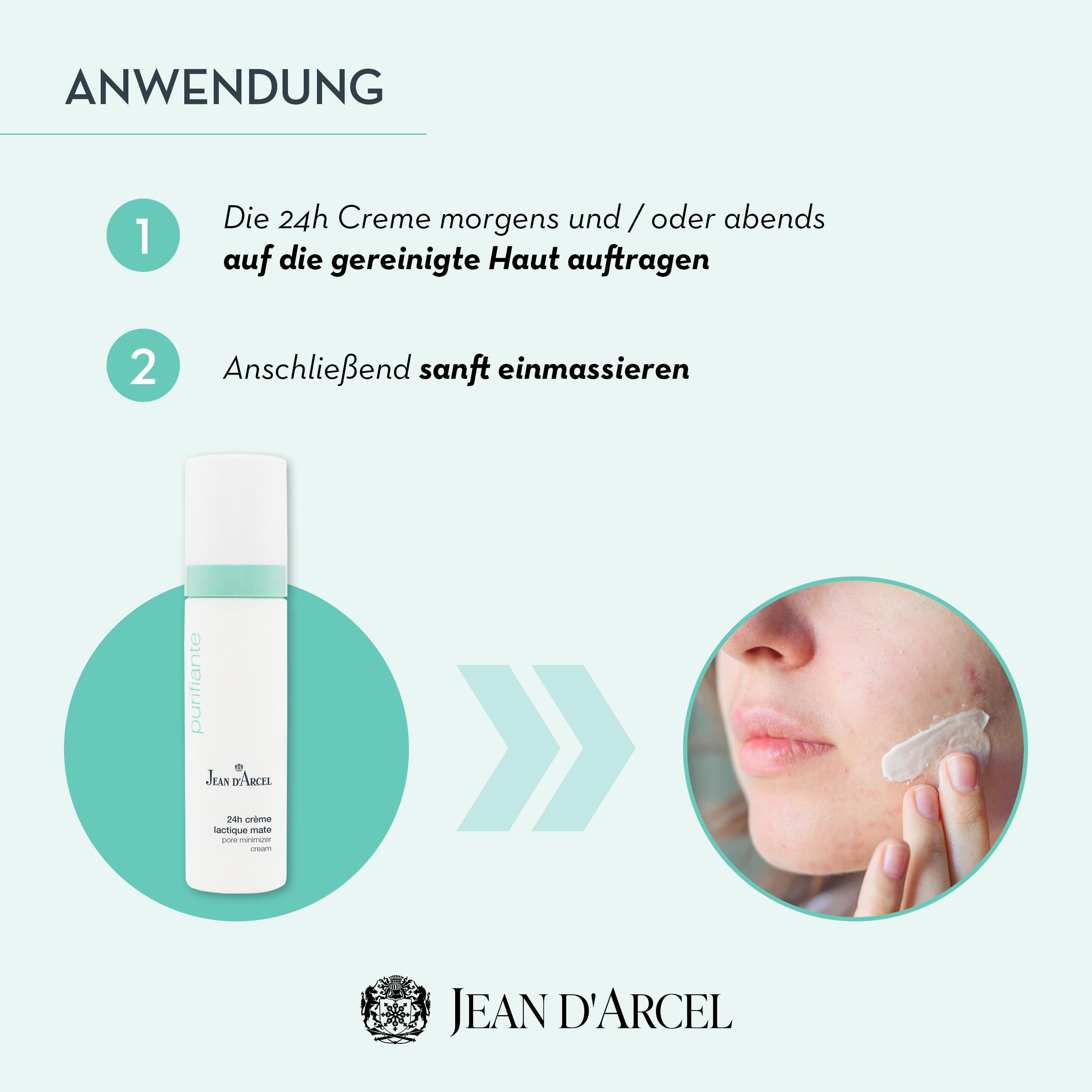JEAN D'ARCEL PURIFIANTE 24h crème lactique mate – 24h krem przeciwko dużym porom – z ekstraktem z pestek dyni i czerwonej koniczyny – krem minimalizujący pory – 50 ml